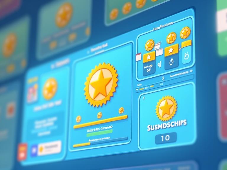 Interface de cours avec des badges de réussite et des barres de progression